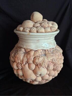 Terracotta Fruit Canister Jar Glazed Interior Vintage Kitchen Farmhouse 9”